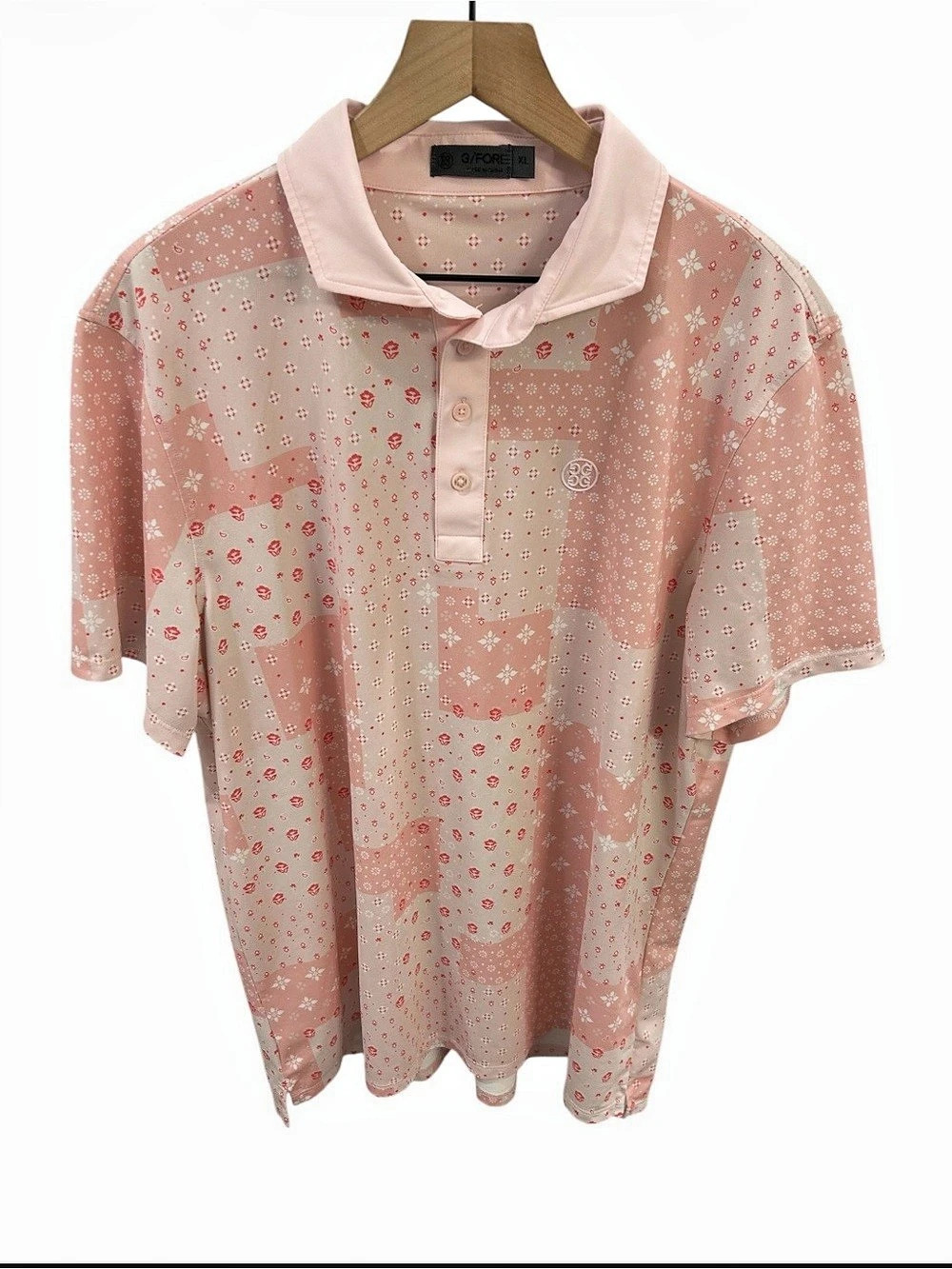 G/FORE Boro Patch Floral Tech Pique Golf Polo – Pink – XL